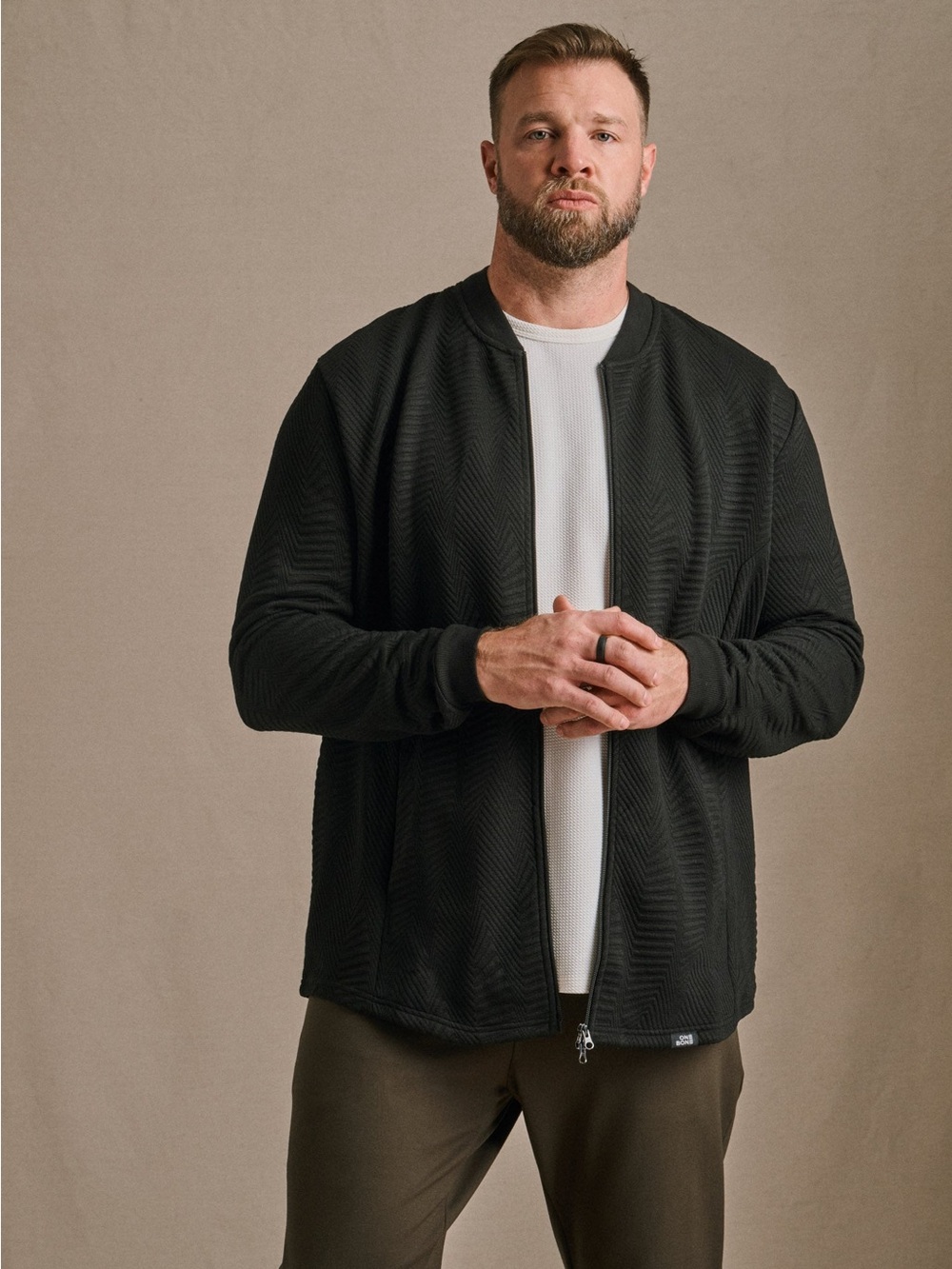 One Bone Men's Black Textured Bomber Jacket - Modern Zip-Up